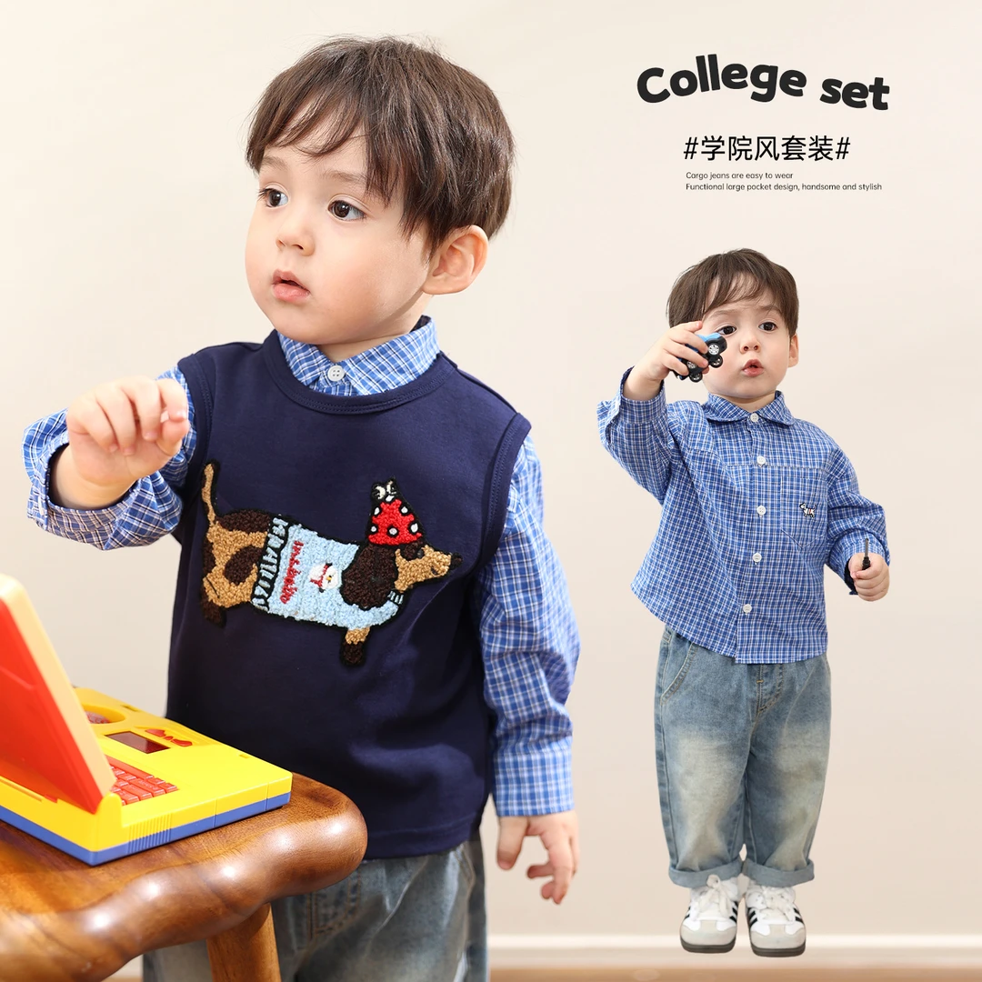 小O爸男婴童【高智学院风】宝宝秋季气质套装婴童潮上衣裤BQ578053