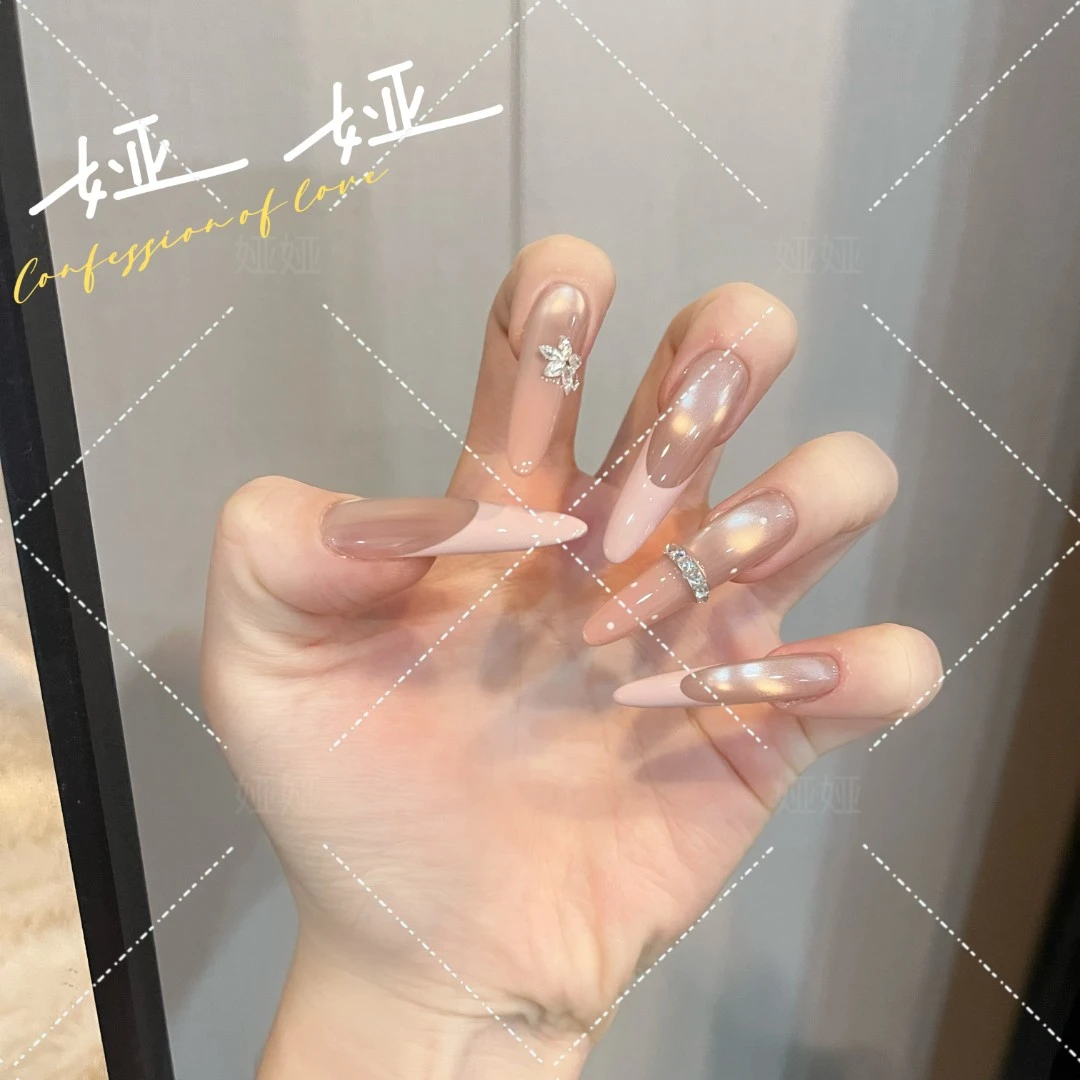 【粉色恋人】高品爆款纯手工穿戴甲绵密猫眼高级美甲贴A
