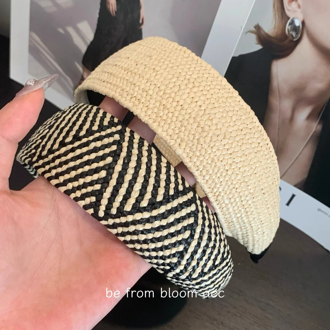 夏季韩chic小众简约拉菲草草编宽版发箍波西米亚度假风头箍发饰