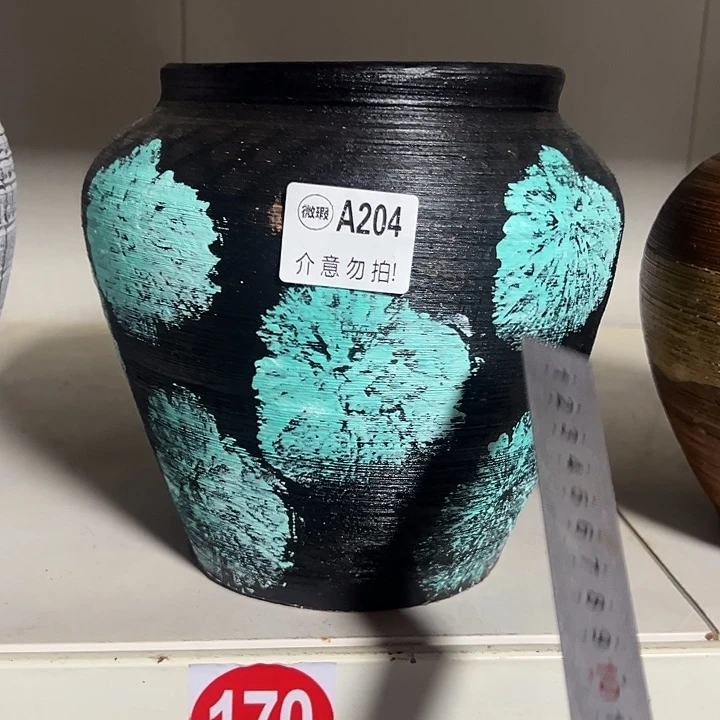 彩绘拉丝坛子高20口14默认打孔