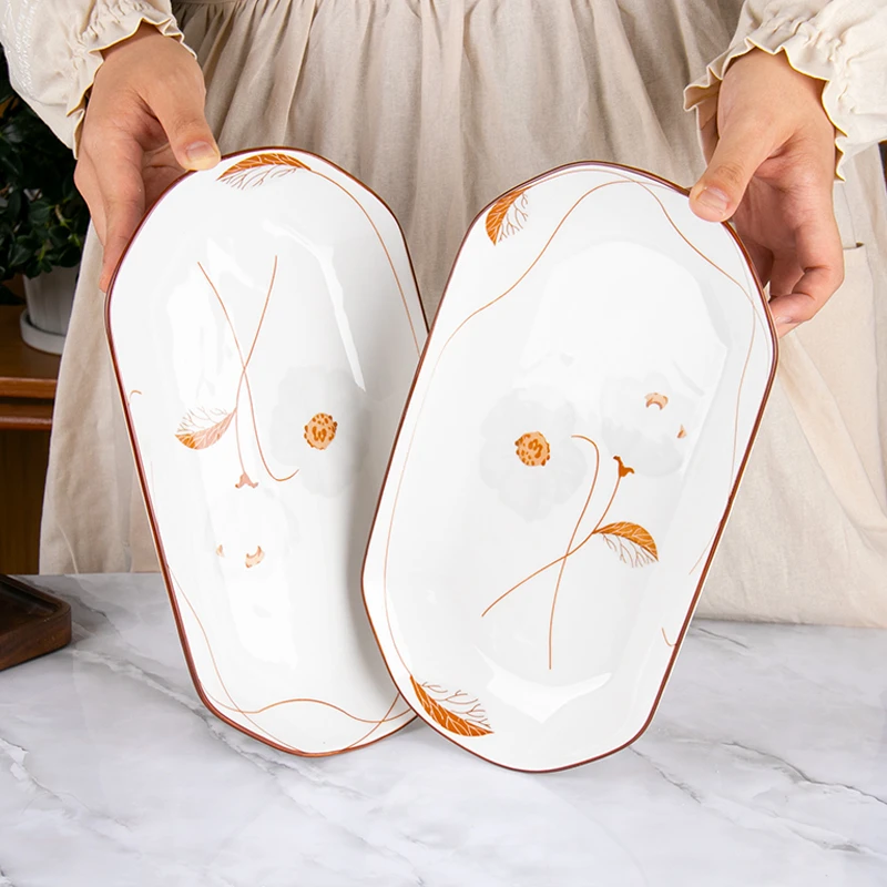 长方形托盘琉璃岁月创意陶瓷鱼盘家用蒸鱼盘子清蒸高级感大号餐具