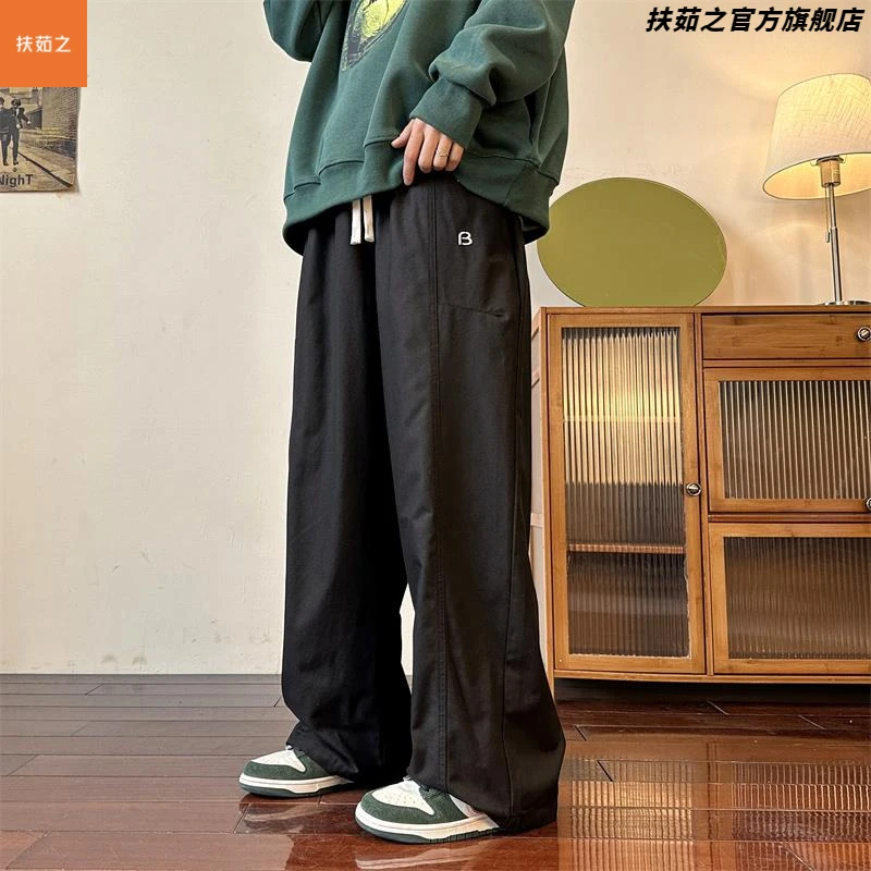 日系宽松阔腿工装裤男潮牌拖地长裤秋季cityboy坠感休闲冲锋裤子