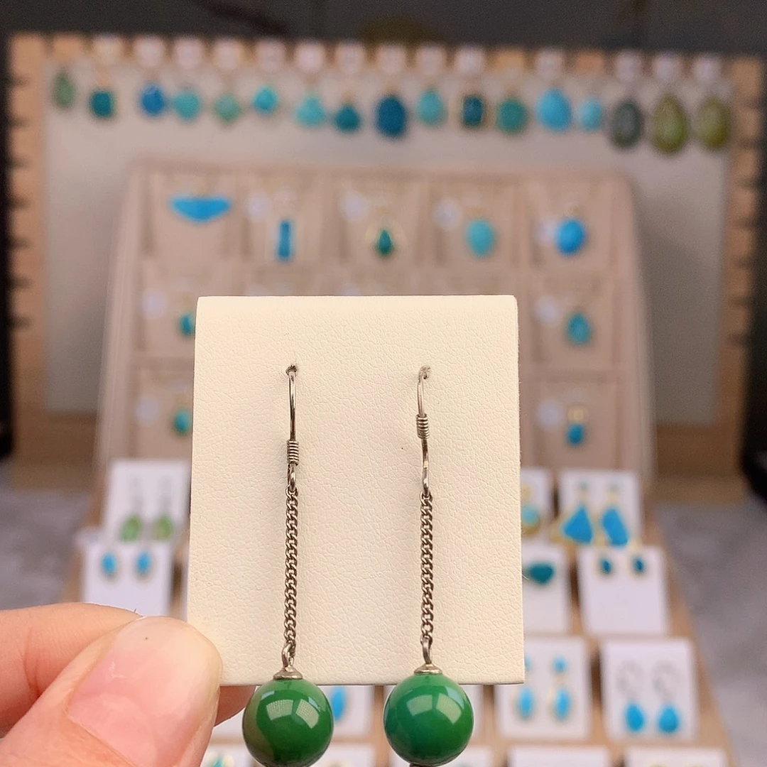 绿松石银S925镶嵌耳饰