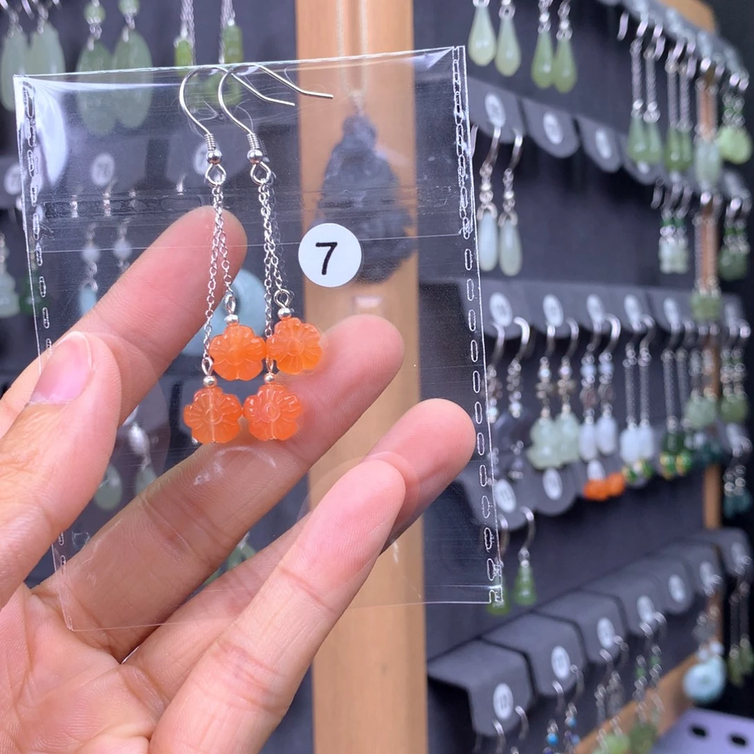 南红玛瑙耳饰银S925镶嵌用****4