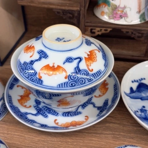 手绘茶杯盖碗壶承陶瓷