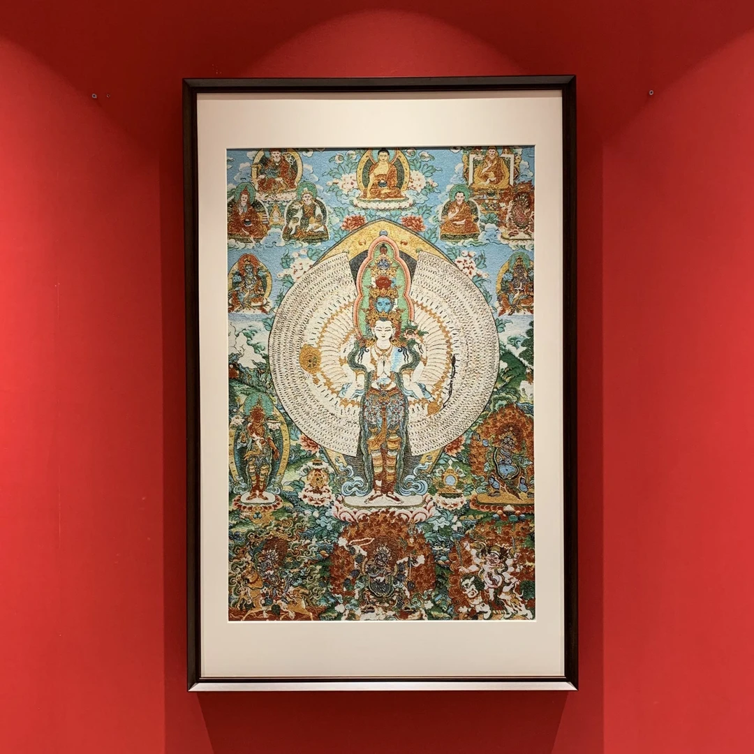 刺绣材质【观音】挂画实木装裱办公室玄关茶室书房装饰画