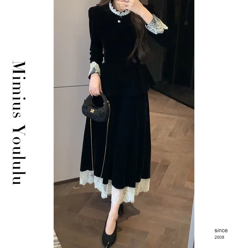 【mimius】&游鹿鹿 静奢宫廷风丝绒蕾丝上衣+半身裙 F11249