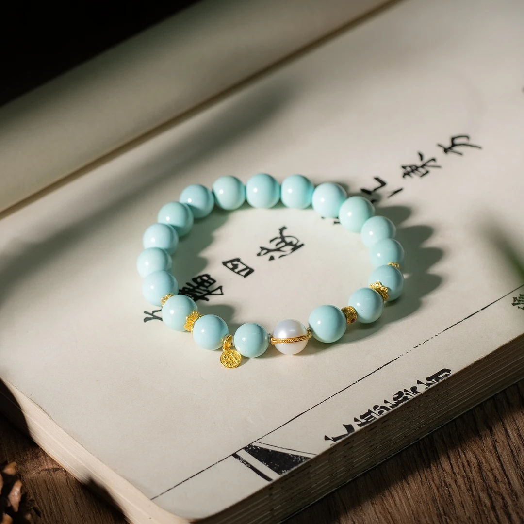 【世间臻宝】18K绿松圆珠DIY手串/9m/Q1410/多样性发一件/1