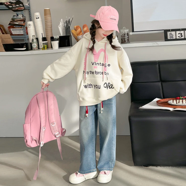 女童春秋款卫衣中大女孩秋装儿童洋气打底衫秋季上衣服潮8岁连帽9