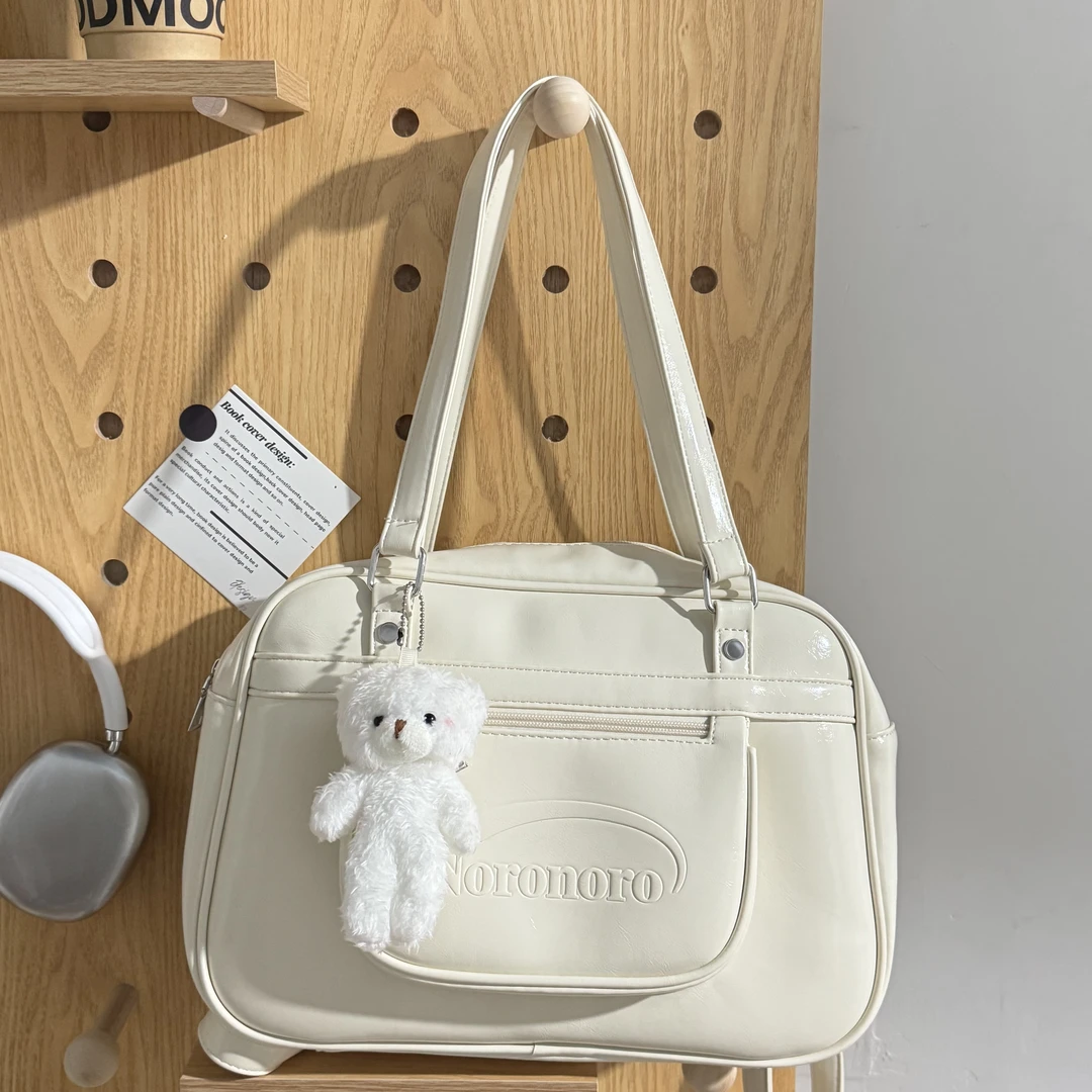 斜挎式托特包双根主袋耐脏单肩包时尚通勤休闲白色韩国小众双肩包