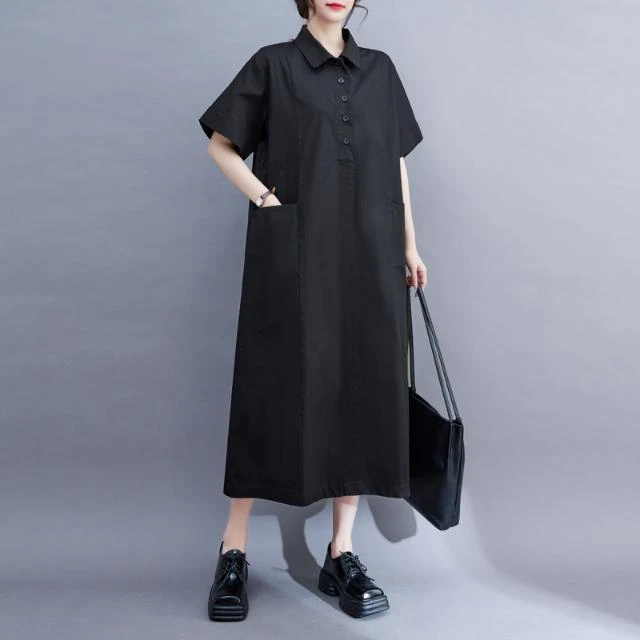 宽松显瘦气质长款连衣裙2023新款夏季减龄休闲设计感大码衬衫裙女