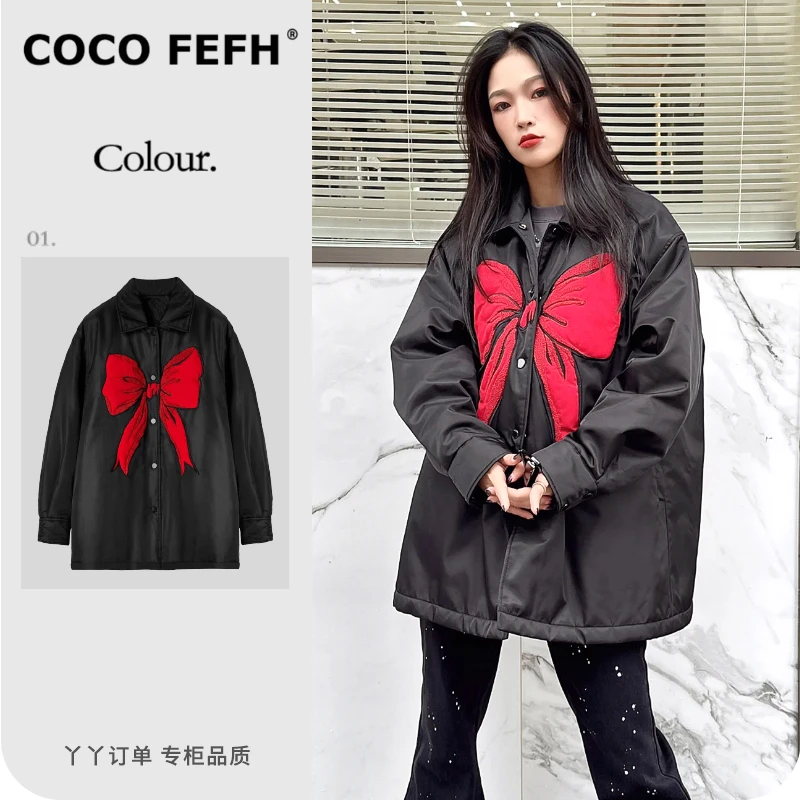 COCOFEFH 【乌】商场同款时尚棉服2025新款经典撞色1065