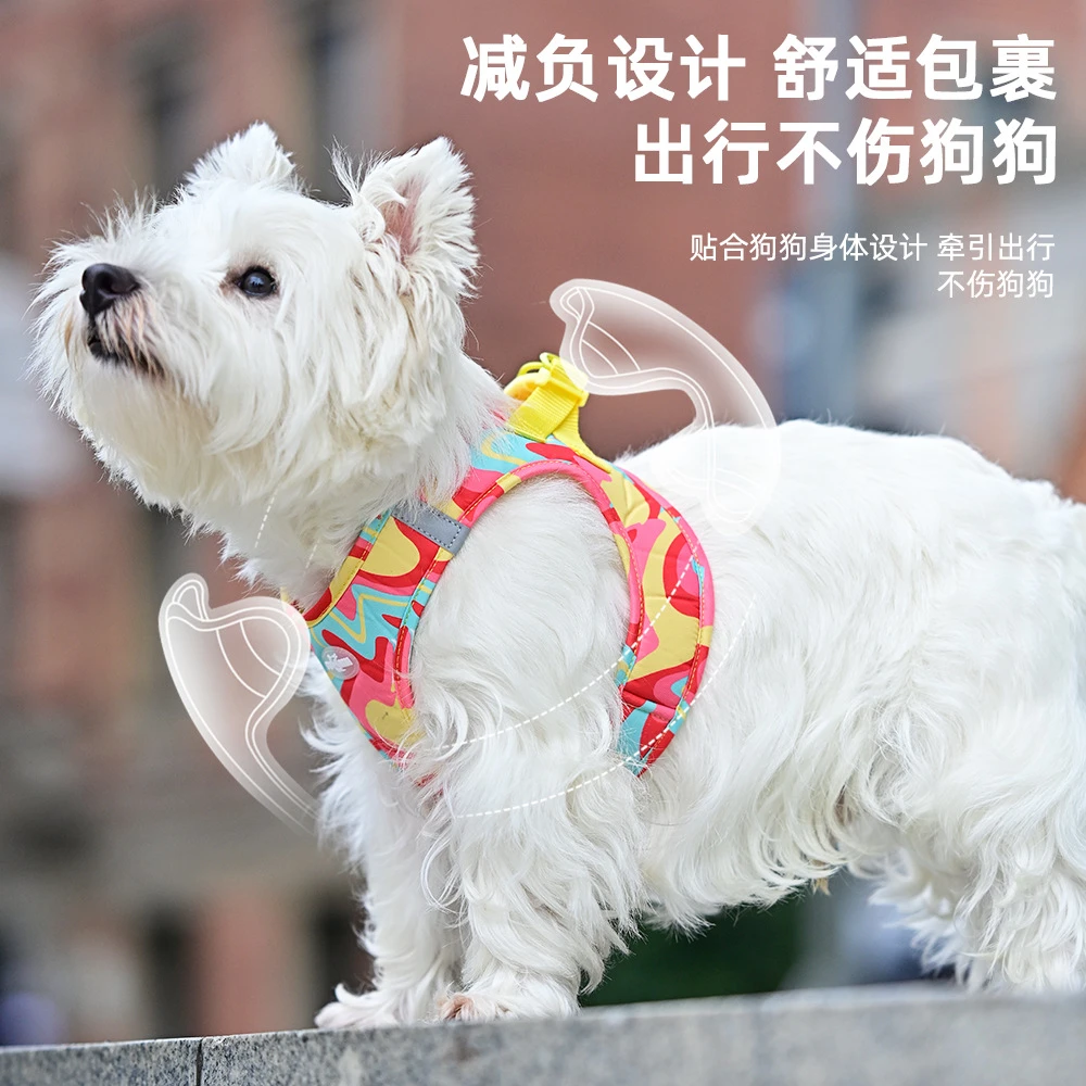新款狗狗牵引绳套装 透气网布狗绳背心式五件套宠物胸背带