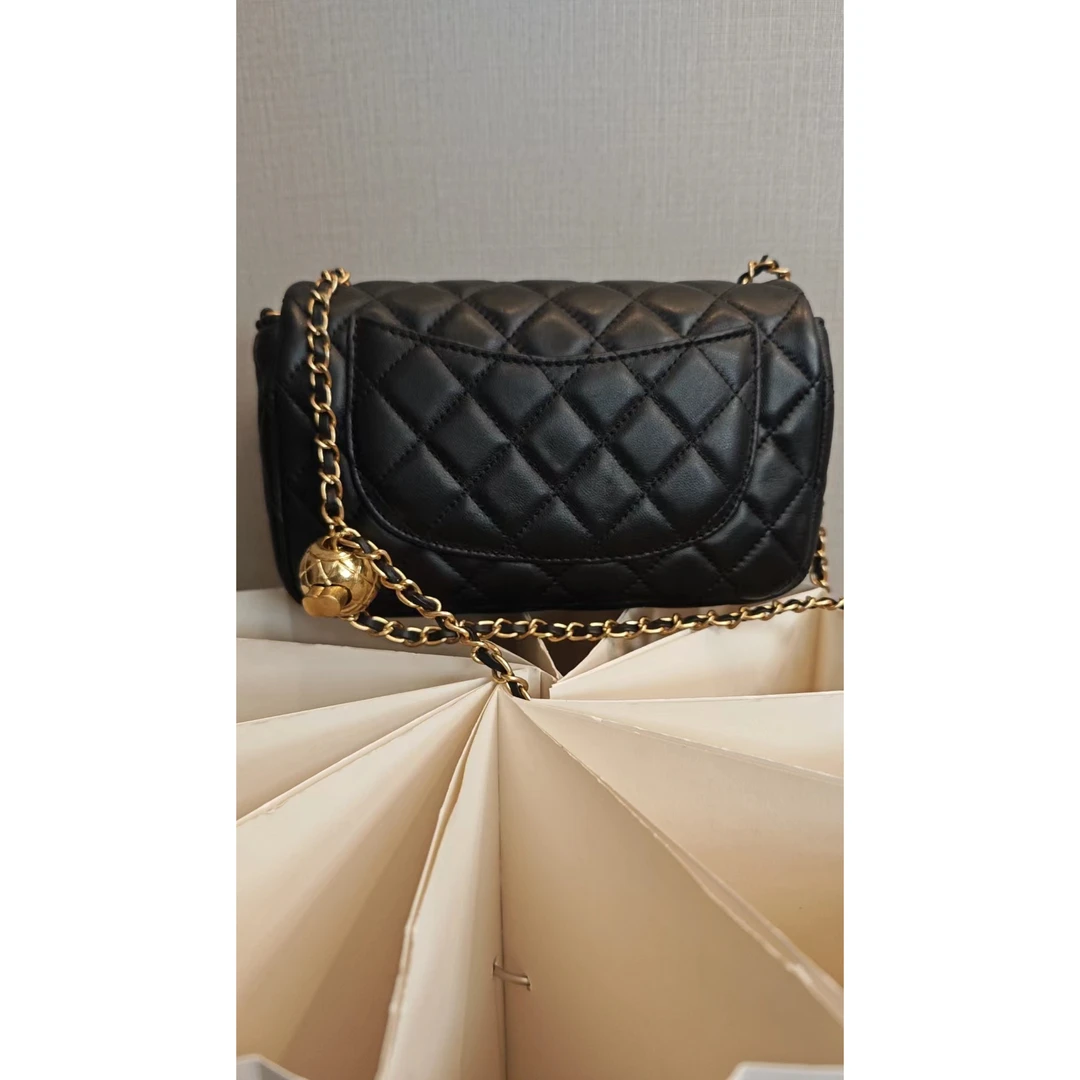 TOLEX2025新款经典手工金球方胖时尚女包黑色F