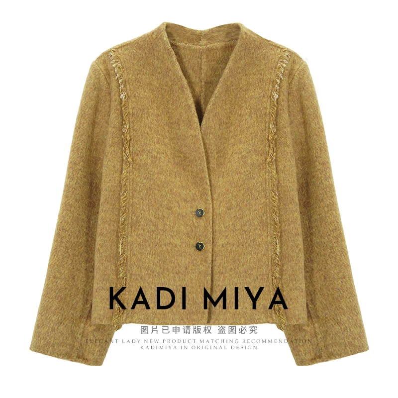KADIMIYA【巴赫】法式高奢重工山羊绒羊毛无领短款毛呢大衣外套上衣