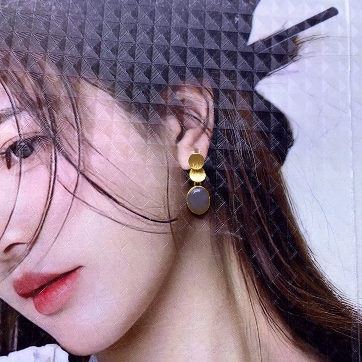 和田玉银S925镶嵌耳饰