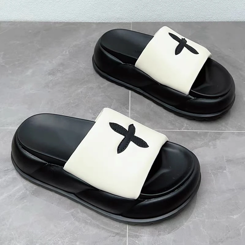 厚底外穿2024夏季新款真皮增高一字拖百搭凉鞋711