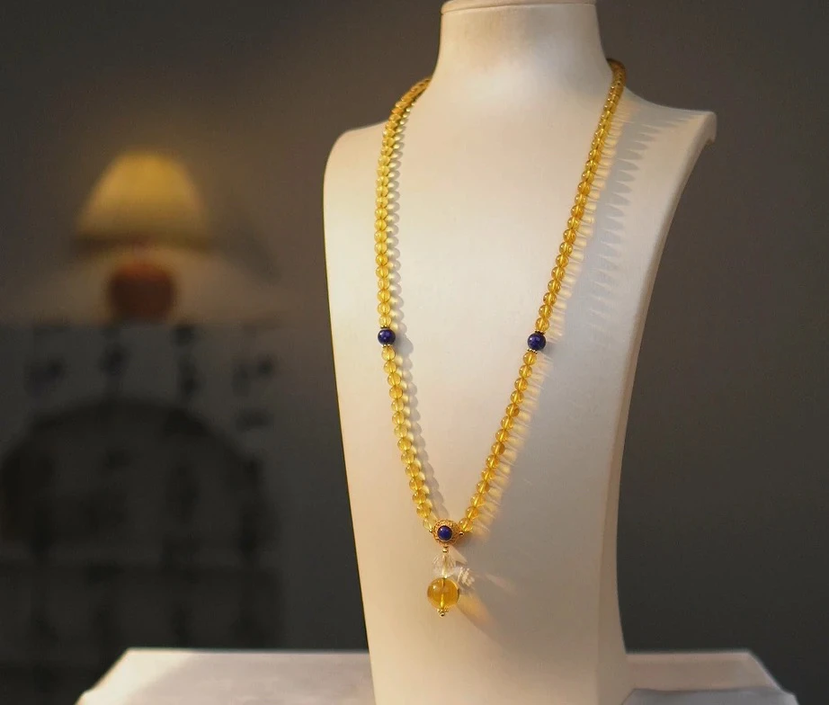 藏景阁珠宝-墨西哥蓝珀圆珠项链锁骨链款时尚轻奢项链气质精美