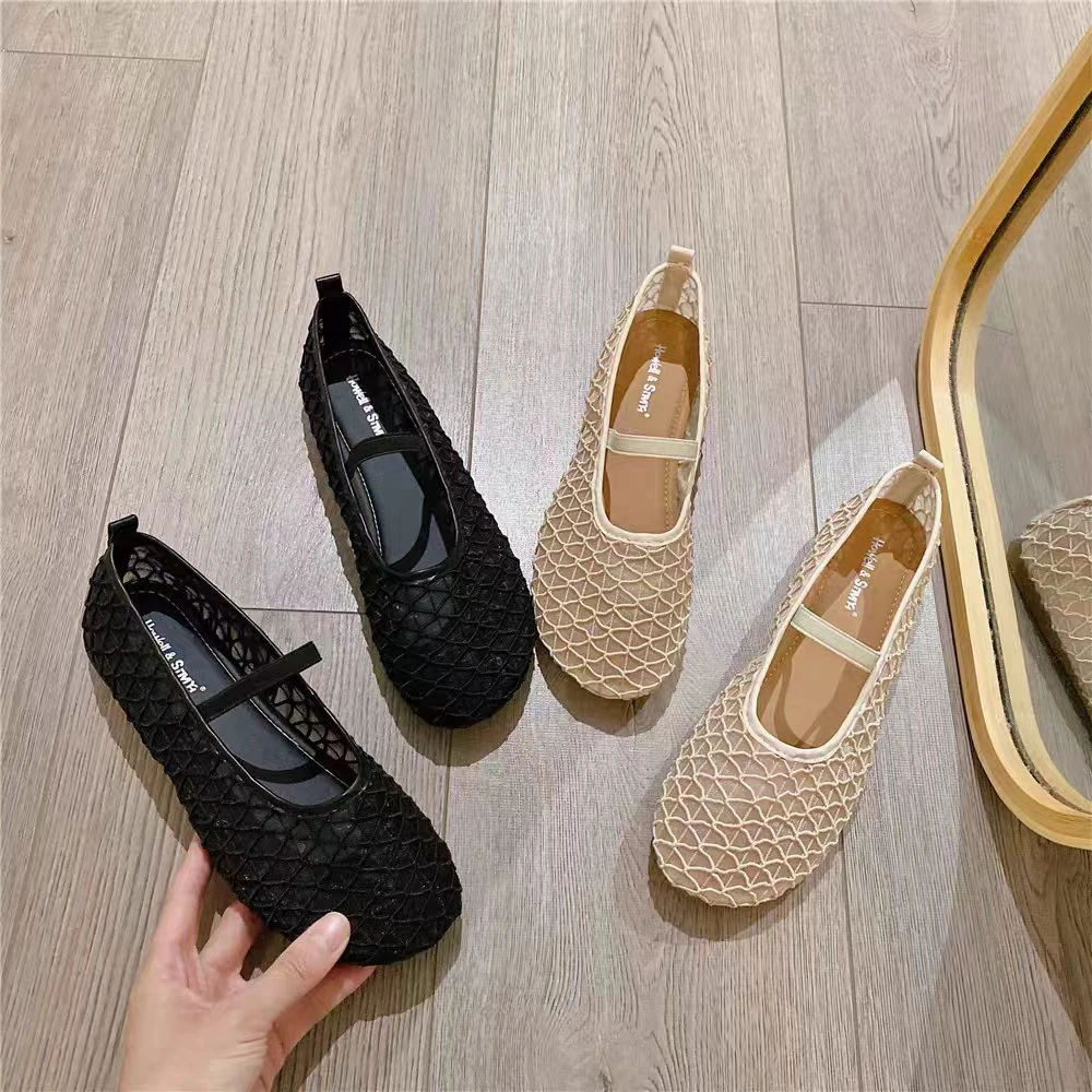 1-1包头法式一脚蹬网面镂空单鞋