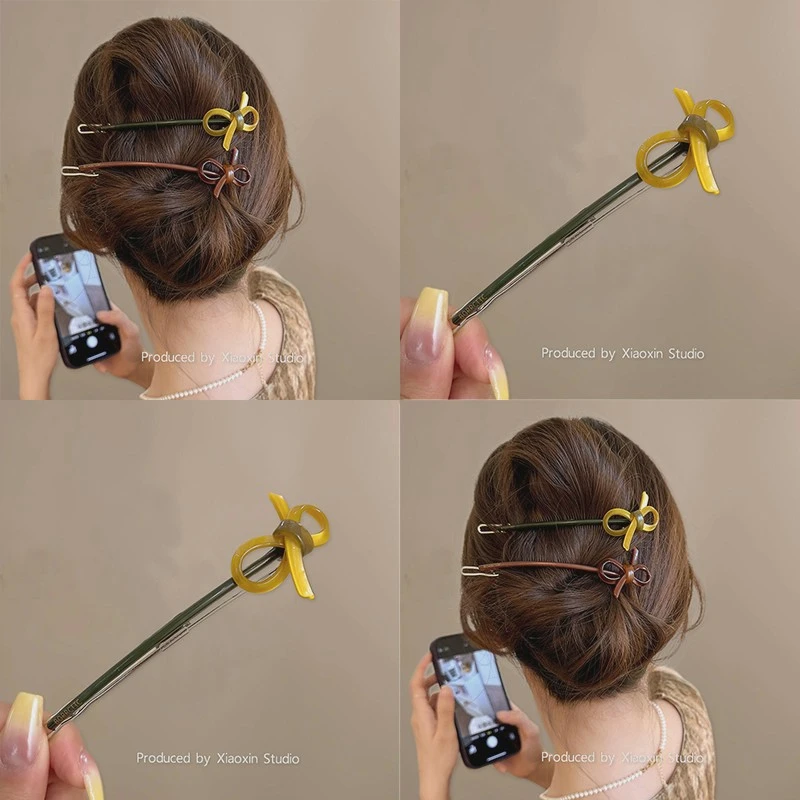 气质复古蝴蝶结长一字夹新款高级感精致半扎发夹盘发夹子新款发饰