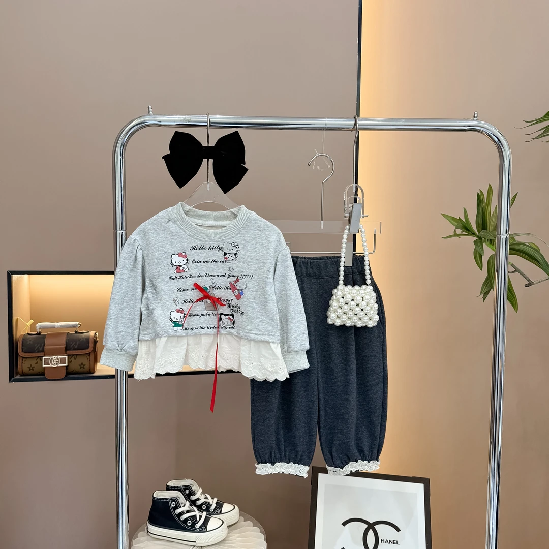 2025春秋季新款中小童春装女宝娃娃卫衣印花套装洋气时髦