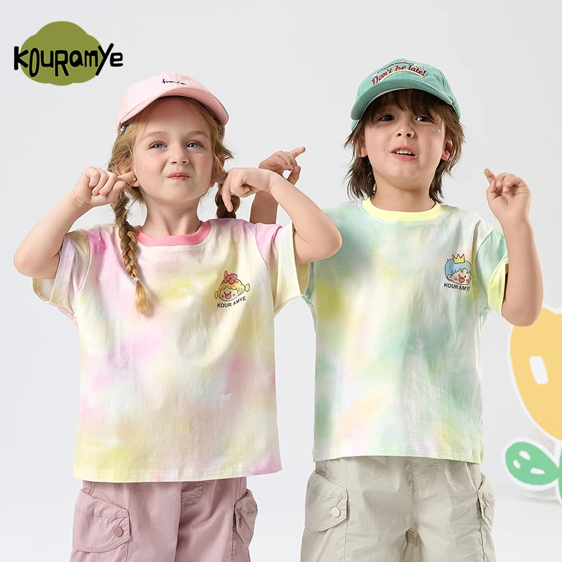 酷娃米2025年夏季新款中小童百搭萌趣宝贝扎染T恤20810