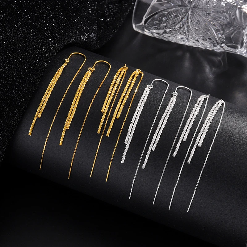 合金仿珍珠耳饰 S925波光粼粼耳线韩版小众轻奢百搭长款流苏一件