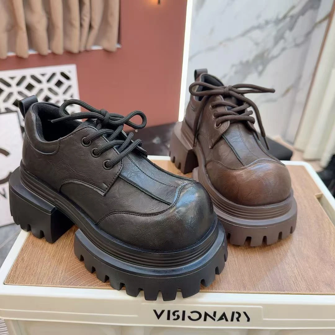 秋季新款复古英伦风厚底小皮鞋女百搭黑色单鞋松糕乐福鞋7801-15