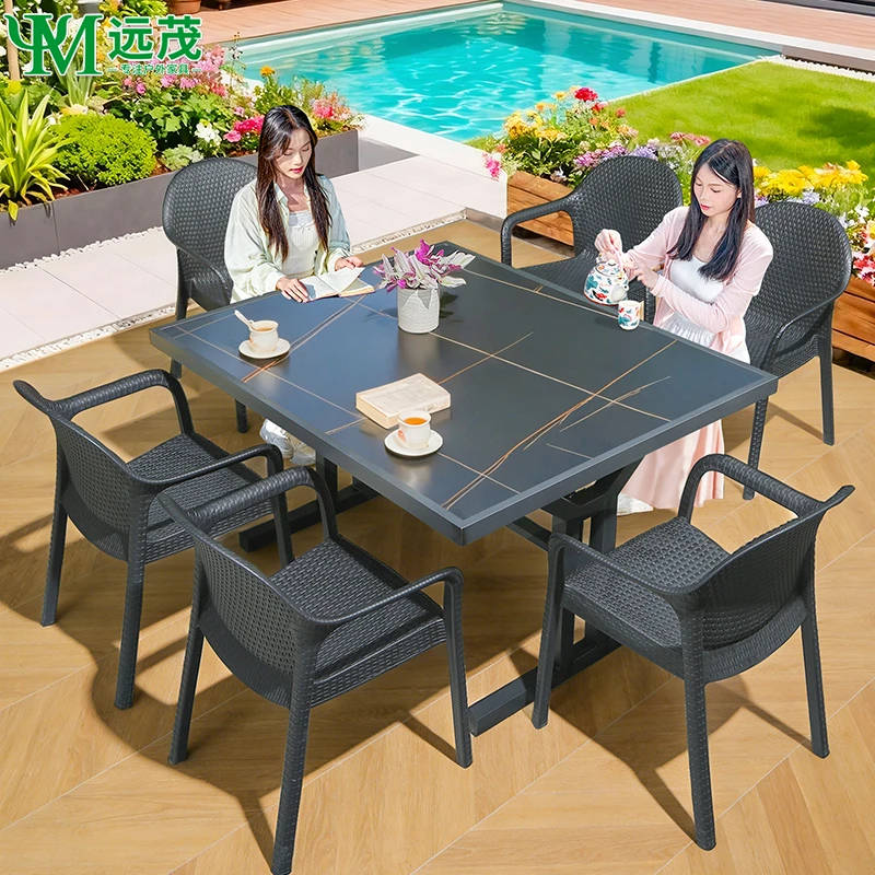 【远茂品牌】户外庭院桌椅轻奢岩板方桌休闲简约防水餐桌椅室外桌椅