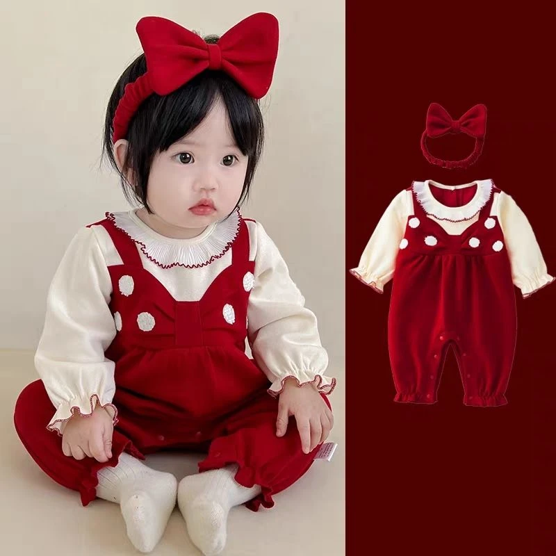 婴儿衣服春装新生女宝宝连体衣满月百天公主外出哈衣爬服春秋