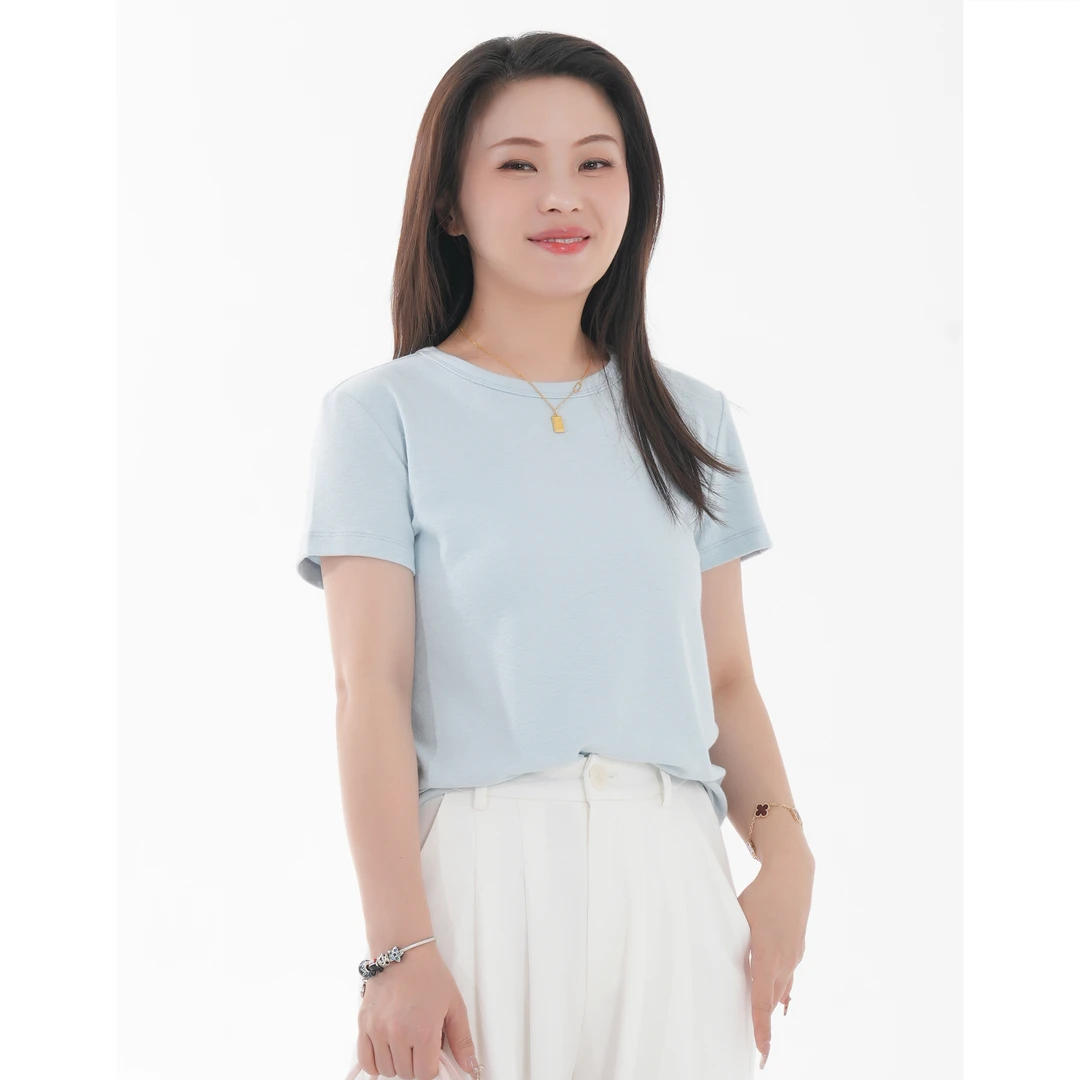 小个子圆圆323慕斯竹节棉亲肤透气短袖T恤圆领简约纯色打底衫女