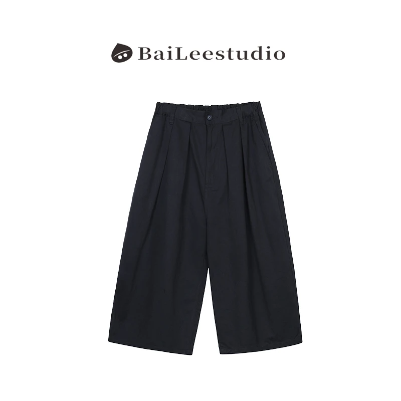 【柏栗良品】2025夏季新品日系山本裤双褶裥宽松阔腿6分休闲裤24132