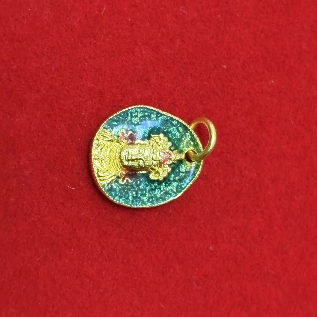 千禧珠宝 古法黄金烧蓝绿度母挂坠