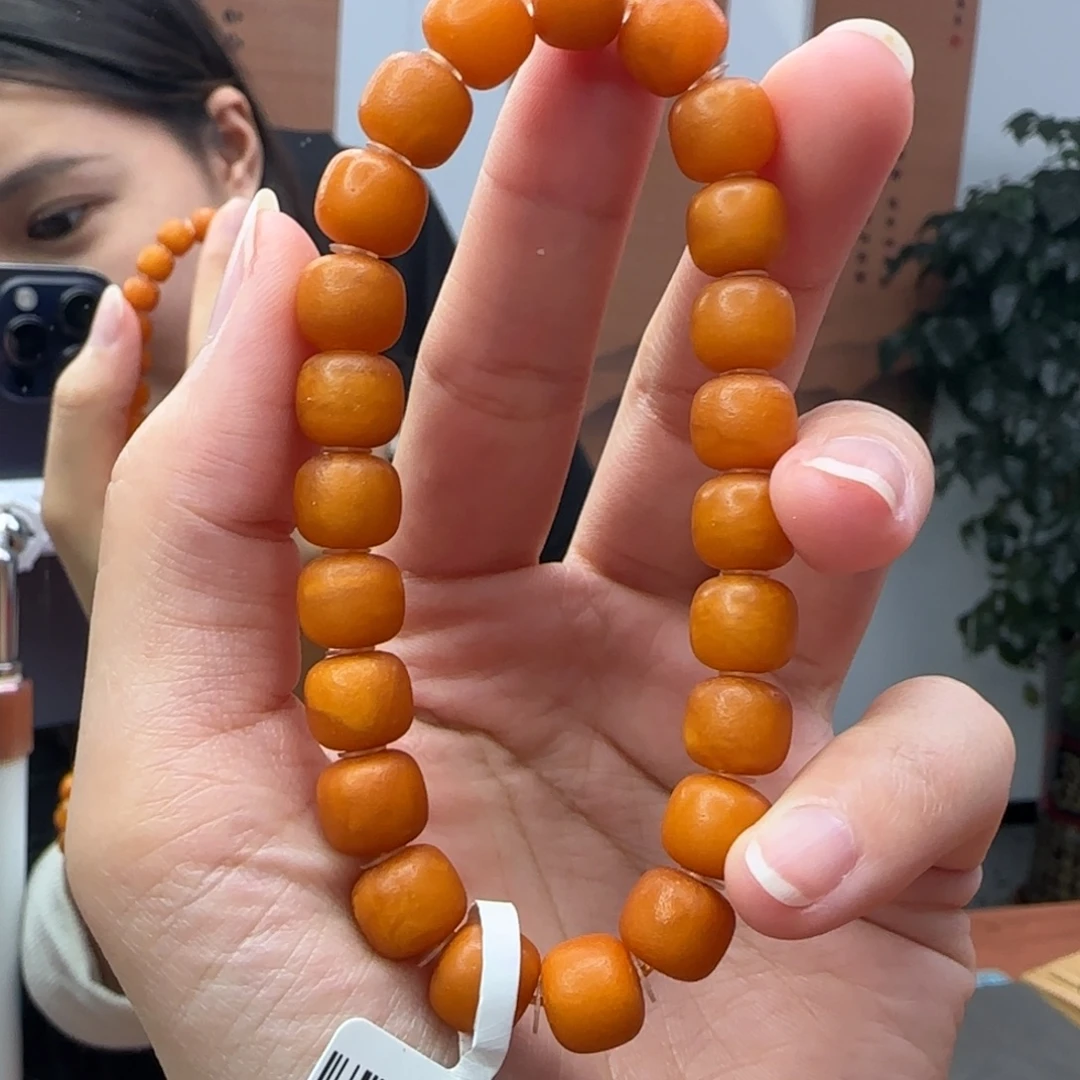 ****豆琥珀未镶嵌手链蜜蜡手串9m