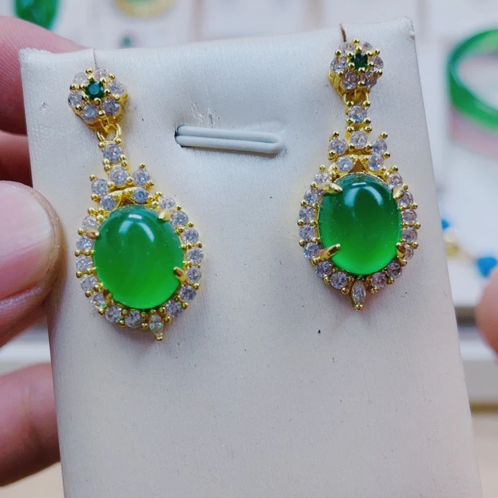 玛瑙/玉髓耳坠合金绿色耳坠