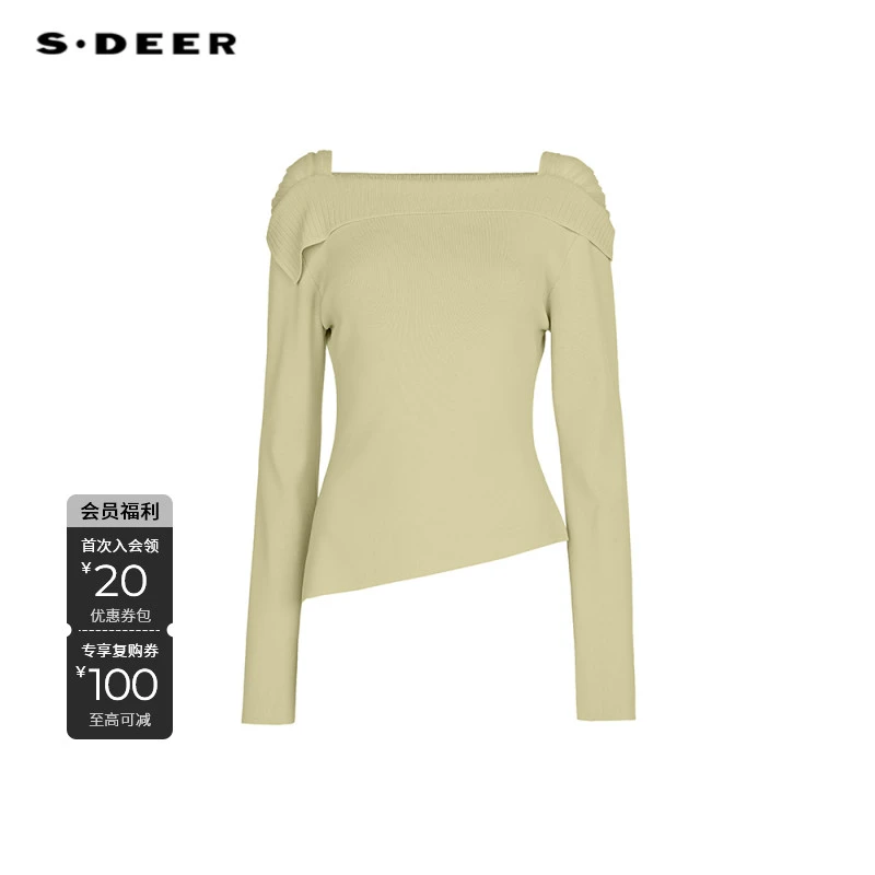 S·DEER圣迪奥显瘦气质通勤百搭设计感不规则长袖针织衫S243Z3501