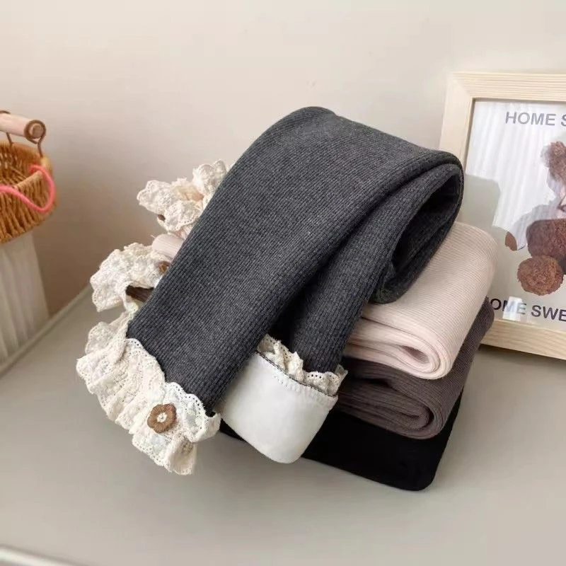 女童加绒打底裤洋气花边修身一体绒外穿秋冬儿童宝宝百搭保暖裤子