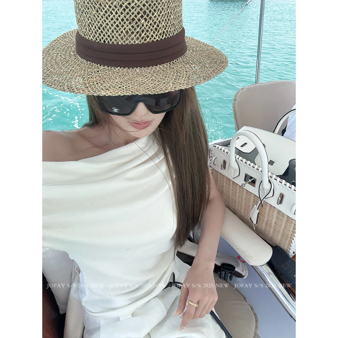 【CHASINGLIGHT】|老钱随性|斜肩荡领针织上衣 C1541