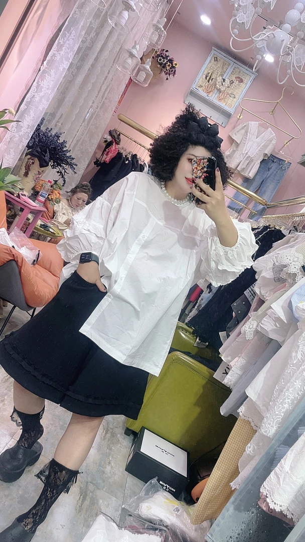 韩国同步荷叶花边袖女装