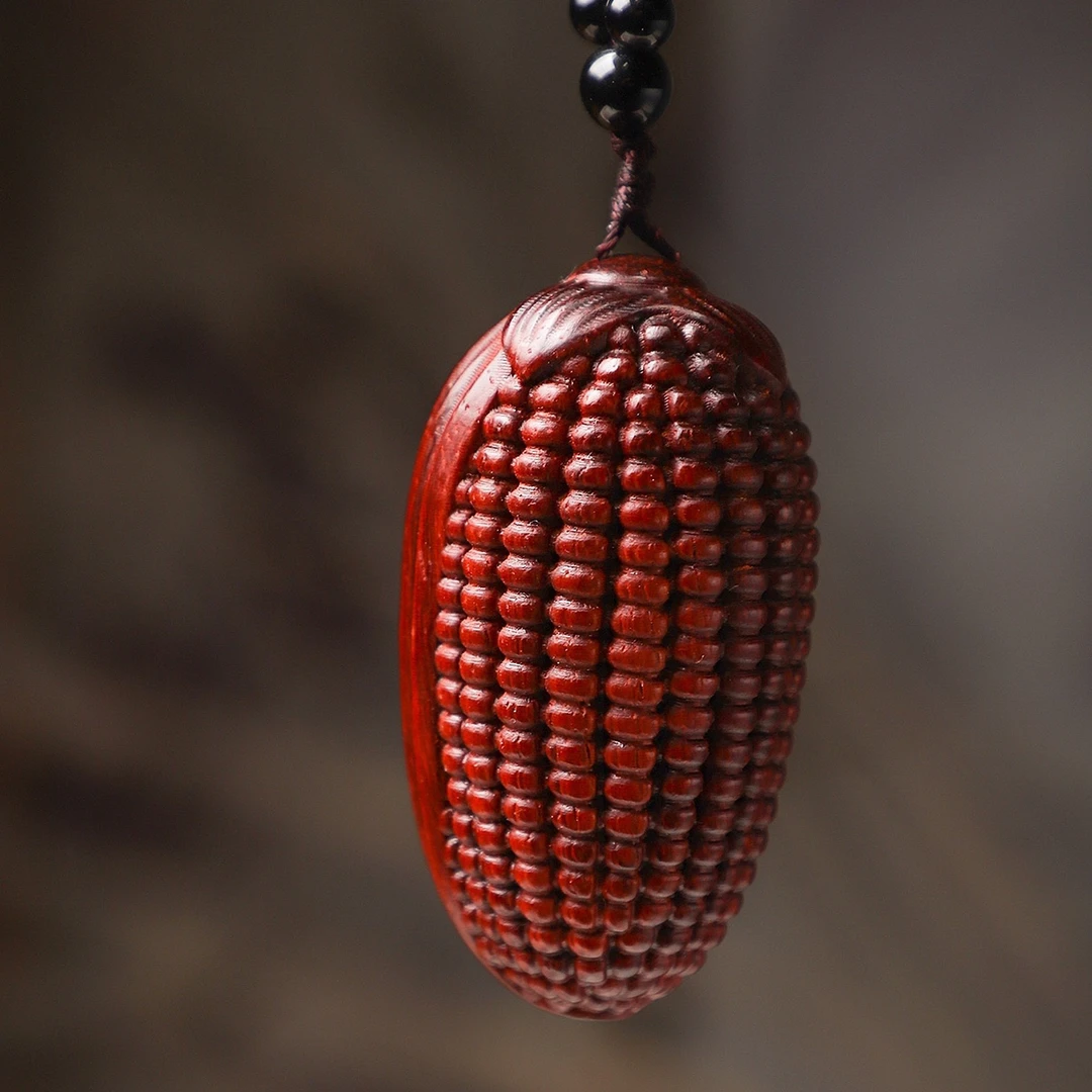 紫檀木雕刻玉米手把件金玉满堂文玩工艺品挂件