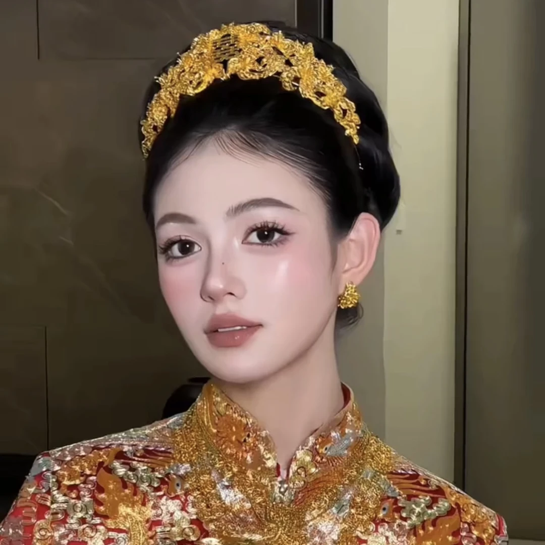 ETE-12173新娘头饰中式金色喜字镂空花冠龙凤褂秀禾头饰大气端庄
