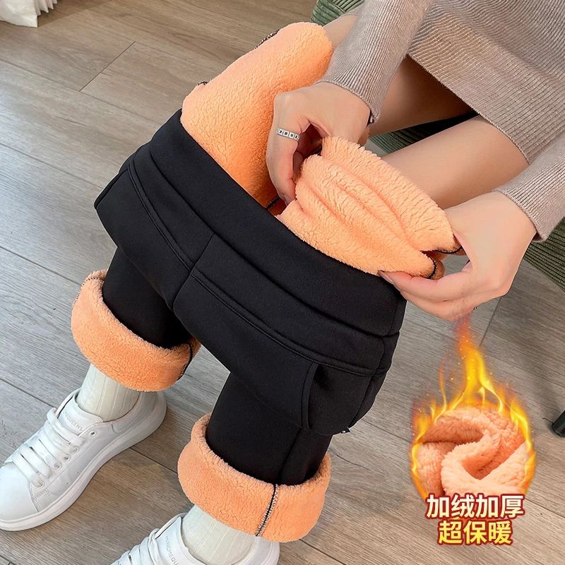 冬季特厚羊羔绒保暖微喇裤高腰弹力大码加绒加厚西装喇叭裤子
