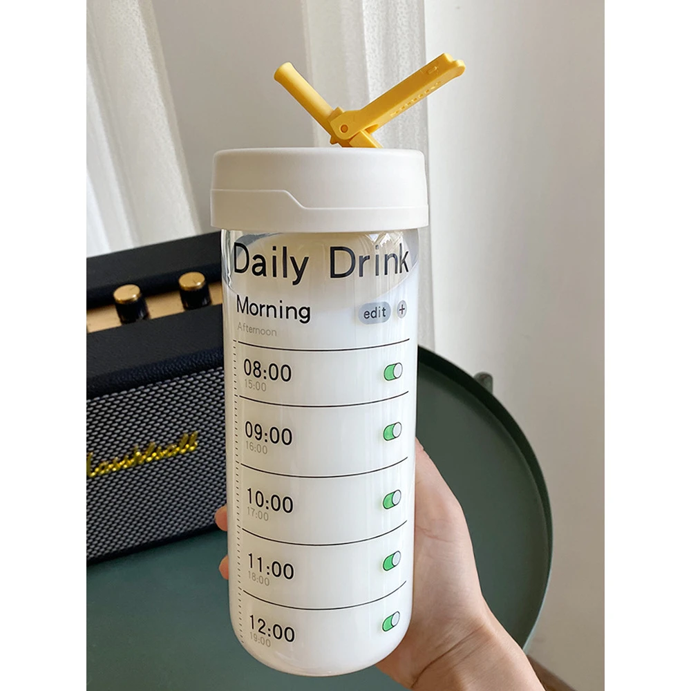 ins水杯大容量便携吸管杯女士泡茶玻璃杯高颜值刻度杯子防摔耐热