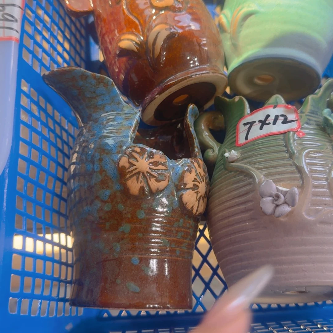 紫砂花盆粗陶精雕