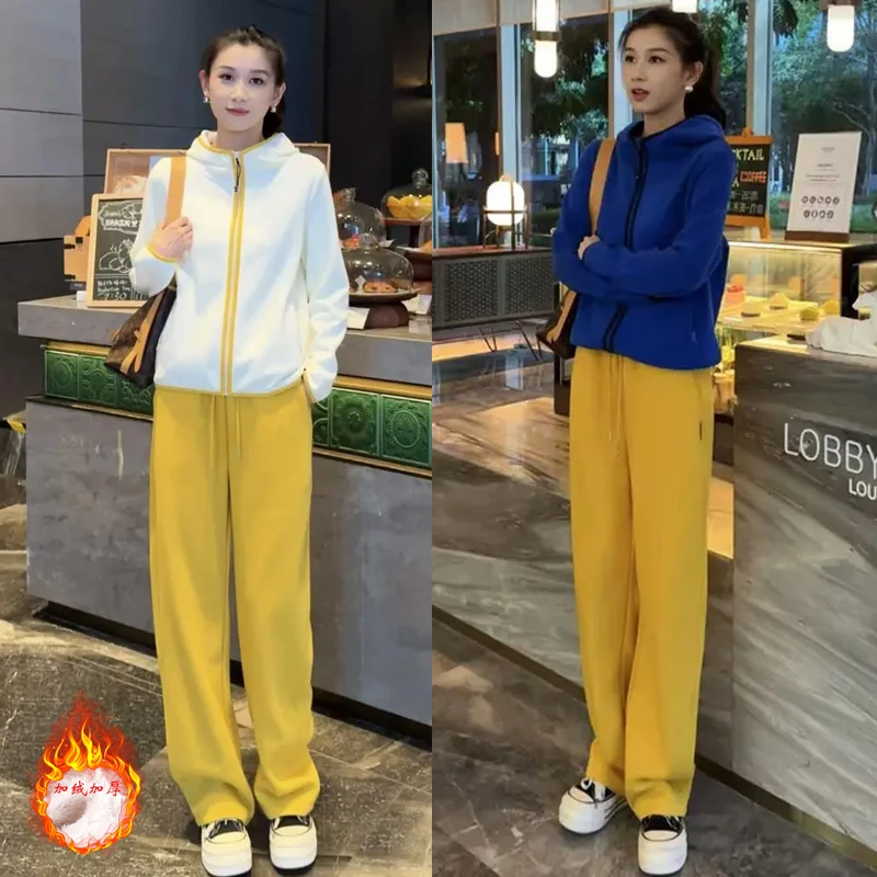 时尚休闲套装女2025秋冬新款洋气双面绒连帽开衫卫衣运动裤两件套