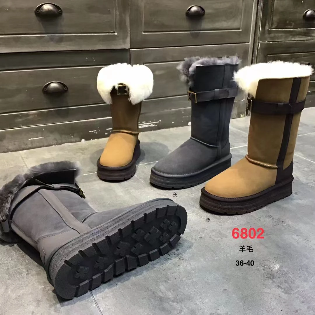 蒙古两穿时髦雪地靴女冬加绒保暖大棉鞋女中高筒皮带扣厚底长靴子