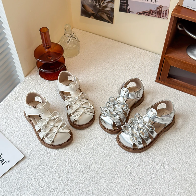 望舒家韩版女童蝴蝶结公主鞋夏季小女孩软底百搭包头凉鞋929