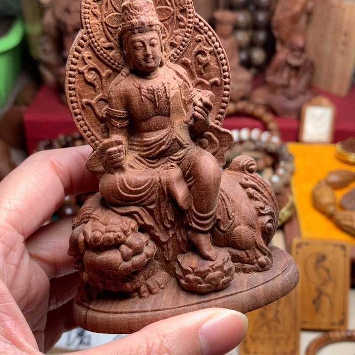 檀香木把件老山檀文殊瑕疵