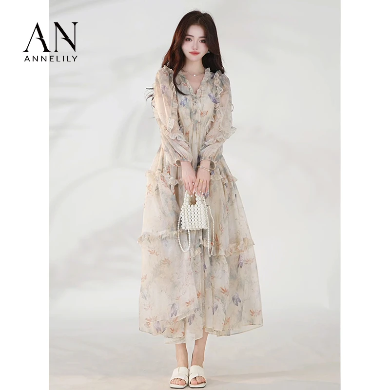 ANNELILY【在逃公主-凡】新款上新时尚气质轻奢高定连衣裙AQ2502022