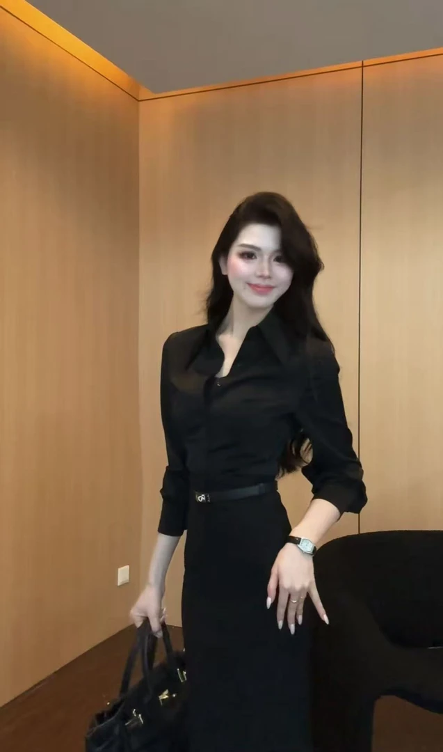 【花晨月夕】高级感时尚缎面衬衫加半身裙套装0814款半身裙7051款